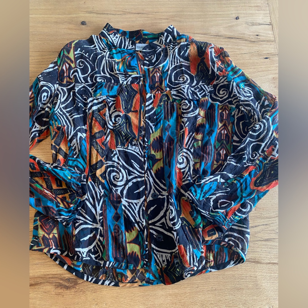 Chico's Blue Black Graphic Button Down‎ Shirt Women’s 1 Preloved